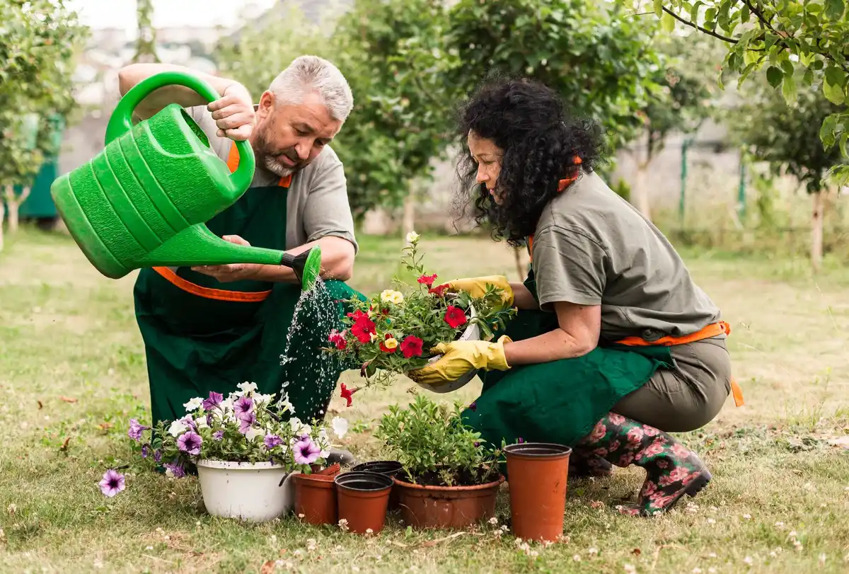 elderly gardening easy maintenance flowers Czech yard