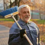 elderly czech gardener using heavy tools allotment active seniors