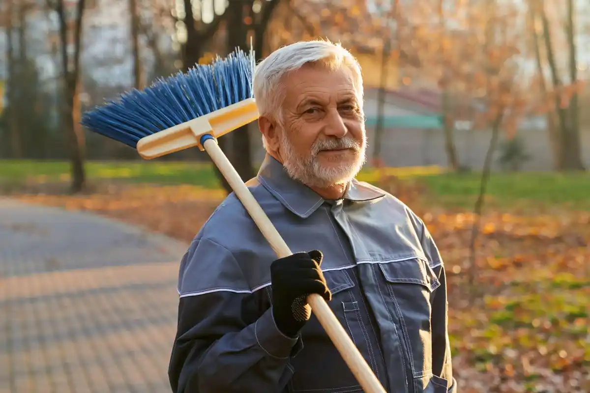 elderly czech gardener using heavy tools allotment active seniors