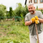 senior Czech gardener closeup hands nature