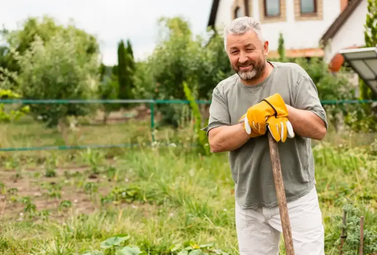 senior Czech gardener closeup hands nature