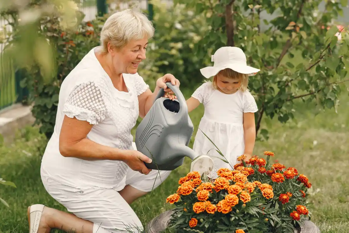 elderly woman gardening Czech village