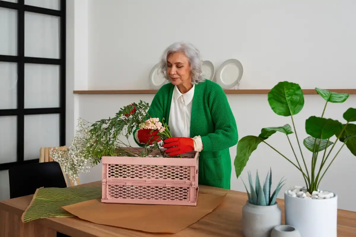 senior growing fruit on small balcony
