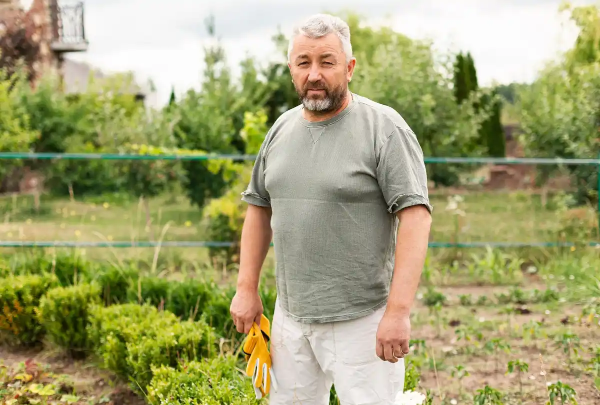 senior czech gardener traditional garden vegetables