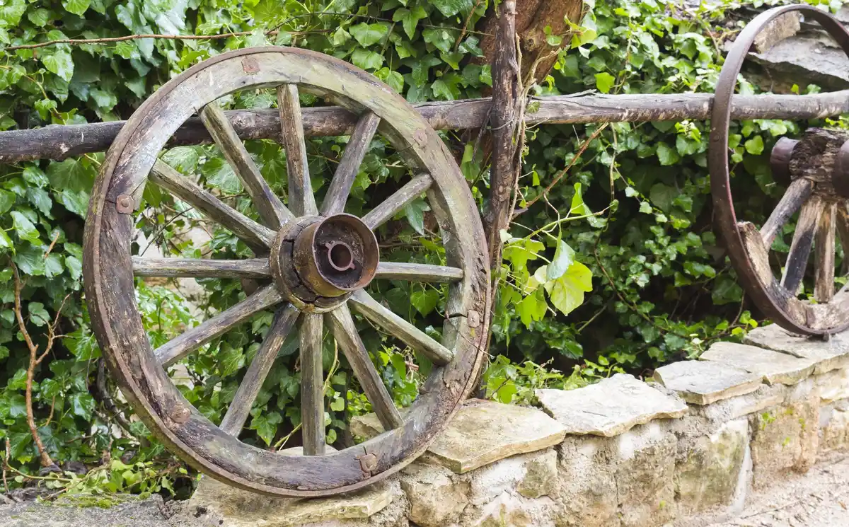 old pitchfork reused for garden decoration czech village