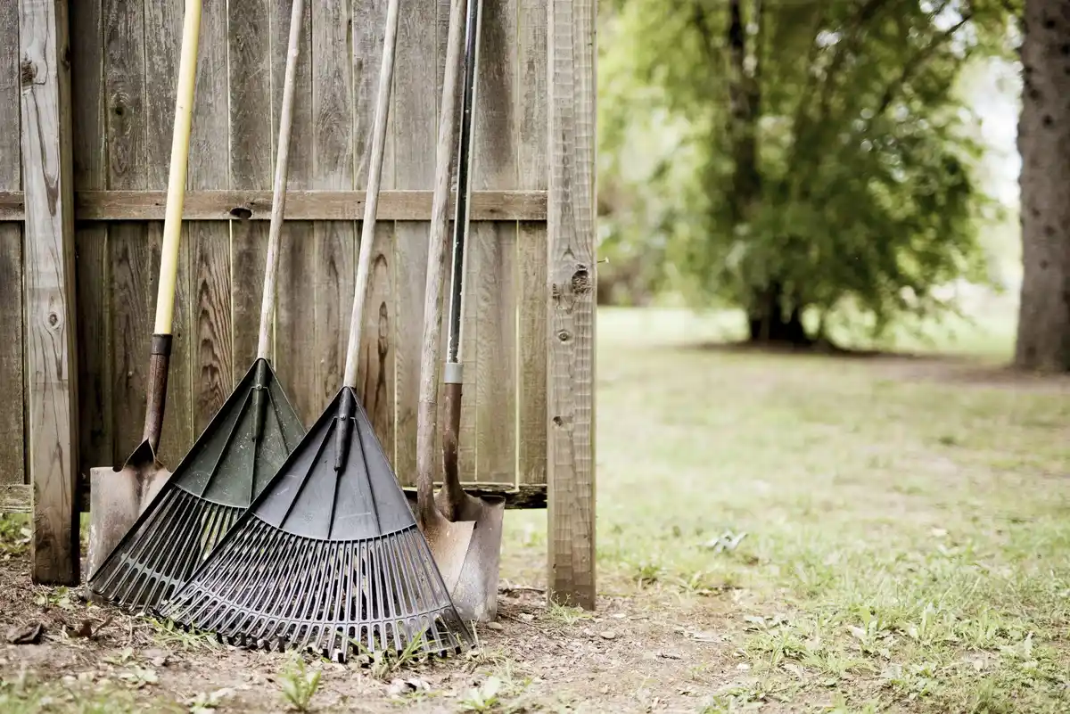 hand pushing old-fashioned manual lawn mower garden