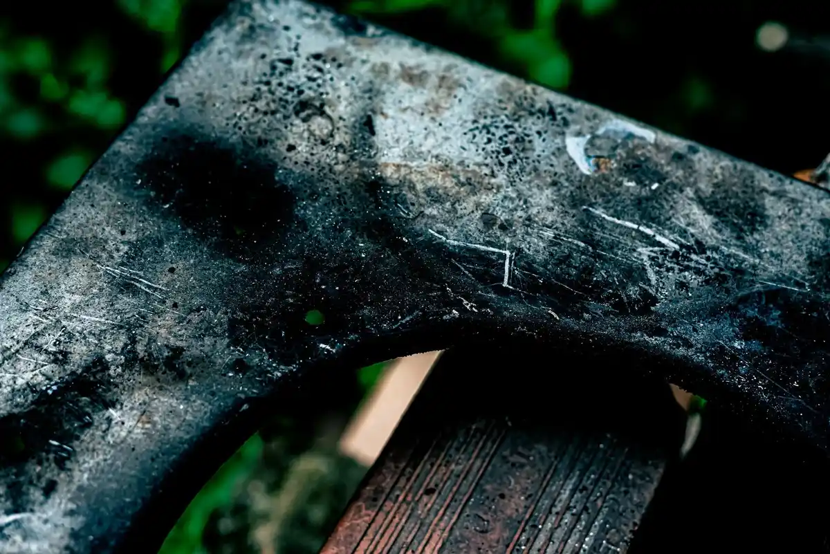 rusty dirty garden tools neglected Czech backyard close up
