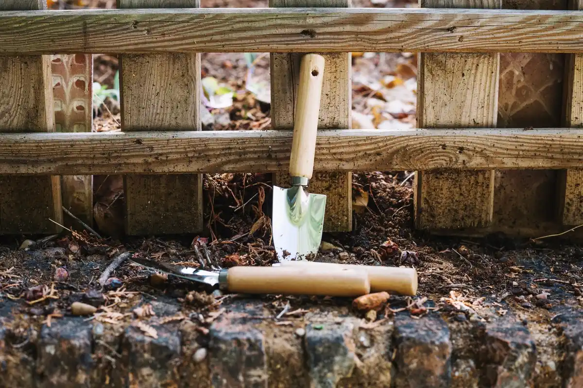 dirty garden tools after winter Czech garden