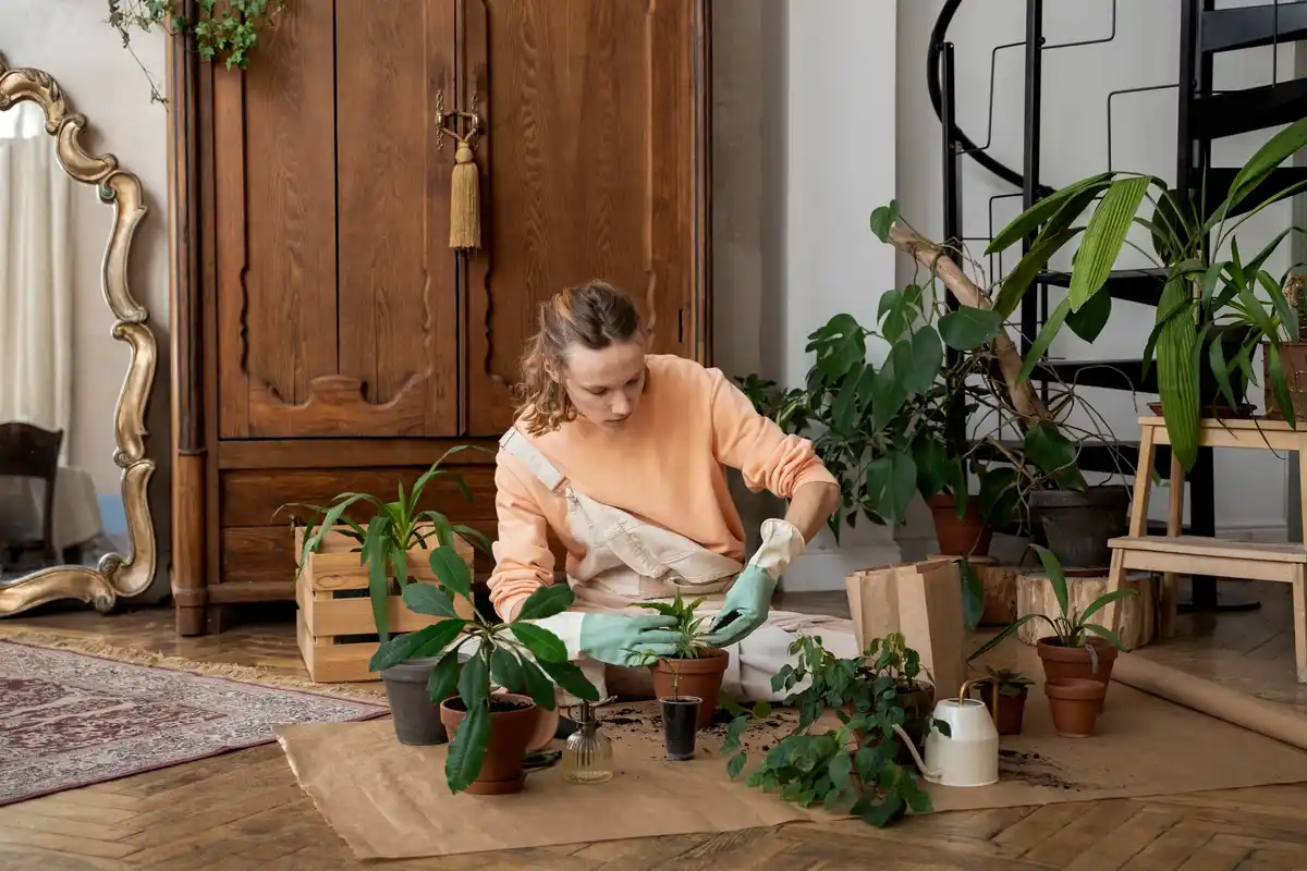 reusing tights for indoor plants Czech home