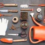 old garden tools in winter storage