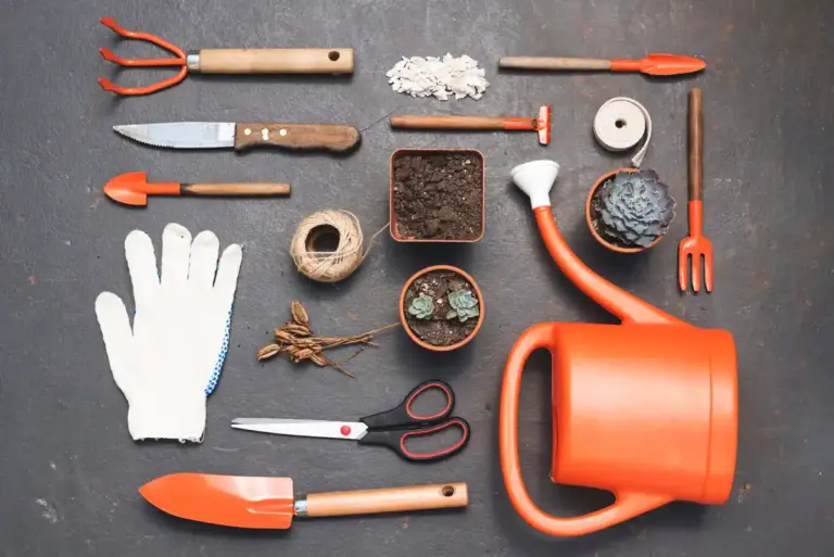 old garden tools in winter storage