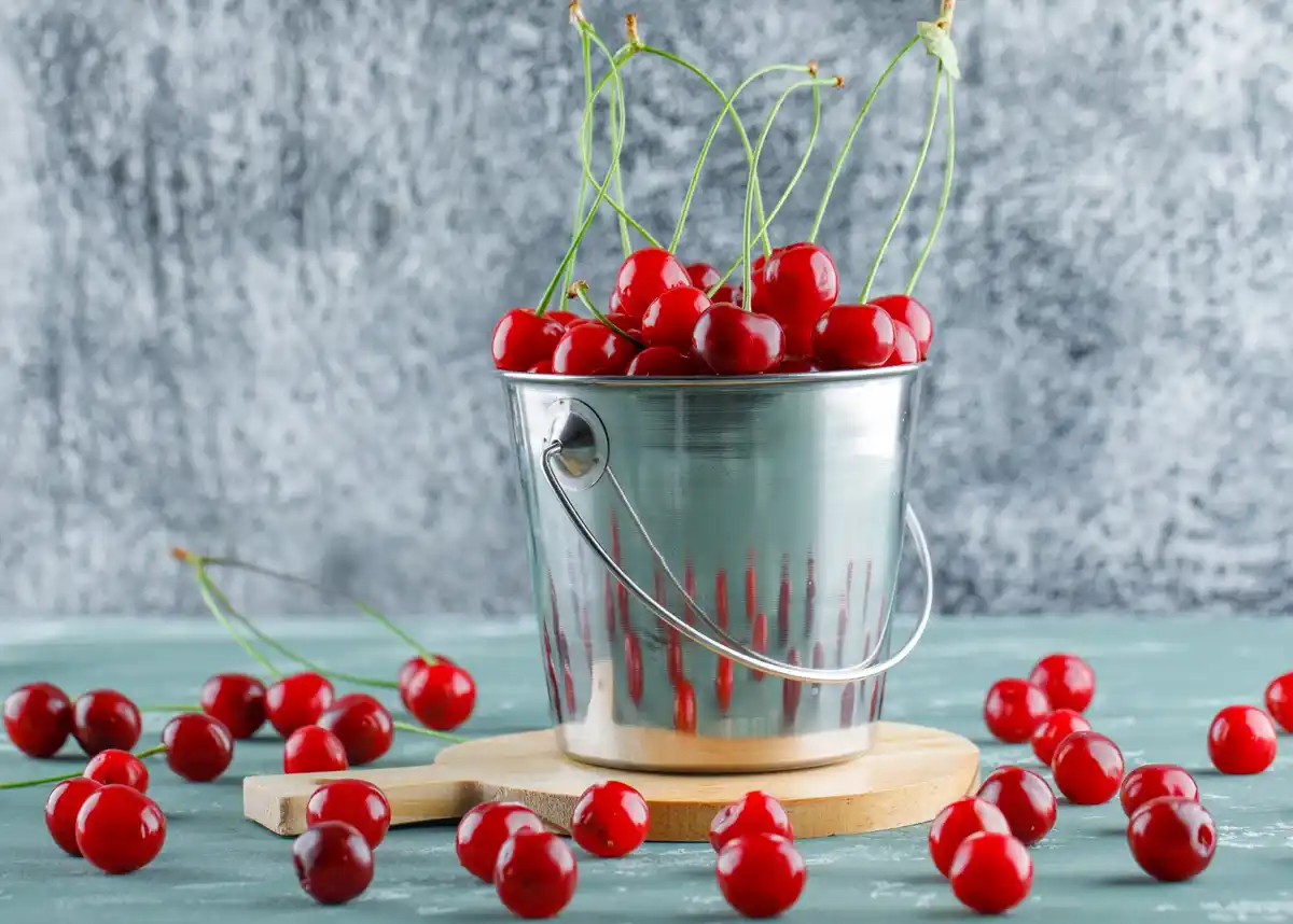 close up cherry harvest basket tree