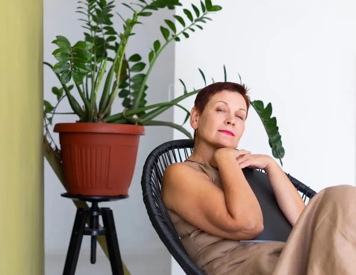 closeup peaceful bedroom with houseplants seniors Czech style
