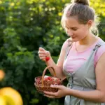 traditional Czech grandmother gardening strawberries