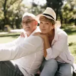 retired czech couple beautiful lawn summer garden