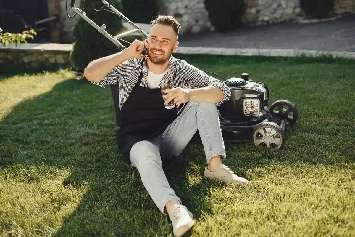retired man simple lawn aeration Czech garden