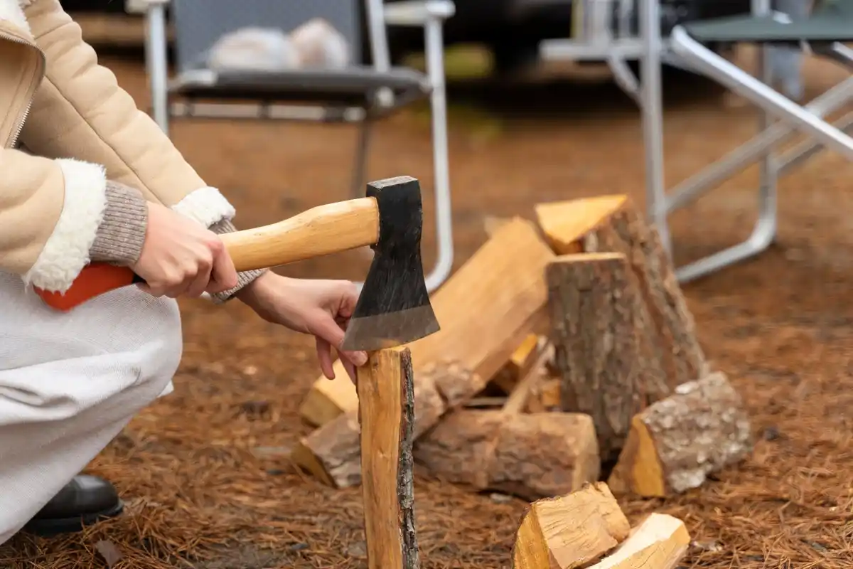 old hoe as firewood holder